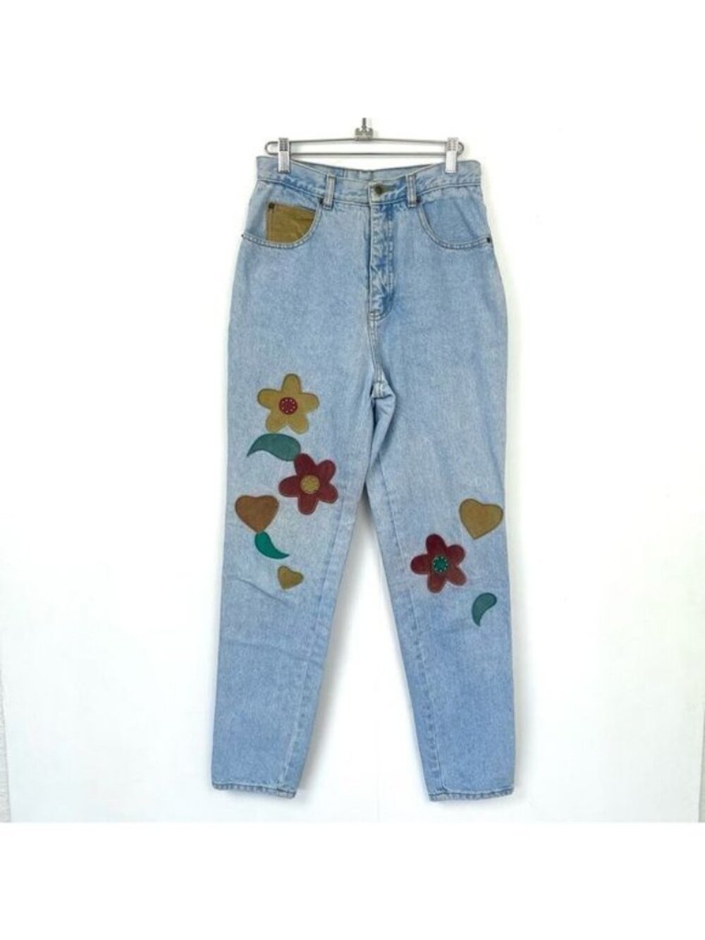 Seruchi high waisted Denim Jeans Suede leather patchwork 6